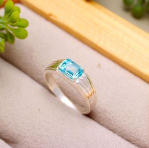 Natural Blue Topaz 925 Sterling <b>Silver</b> Gold Plated 1.5ct <b>Emerald</b> Cut Gemstone Elegant Engagement Wedding Anniversary Luxury - Product Image 2