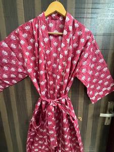 Bata Kimono Floral de Algodón para Mujer, Ligera y Suave, Hecha a Mano con Estampado Digital, Cuello en V, Cierre con Cordón, Transpirable - Product Image 6