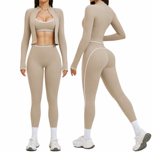 Custom Women 3 Piece Yoga Set Adjustable Bra High Waist Butt Lift Legging Slim Fit Solid Four Way Stretch Quick Dry Active Set - Product Image 2