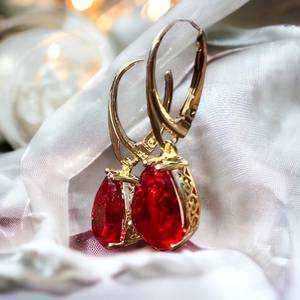 Boucles d'oreilles vintage en rubis de synthèse, argent sterling 925, vermeil plaqué or 14K, pierre de naissance de juillet, fermoir à barrette, cadeau, bijoux pour mariage et fête - Product Image 4