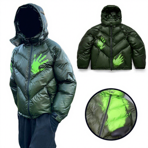 Custom Thermochromic <b>Jacket</b> Streetwear <b>Crop</b> Vintage Heavyweight Winter Hooded Windproof Color Change Down <b>Puffer</b> <b>Jacket</b> Coat - Product Image 3