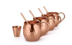 Ensemble de tasses à Moscow Mule en cuivre martelé avec poignée, vaisselle classique pour cocktails, idéal pour le service au bar, la salle à manger et les fêtes - Product Image 4