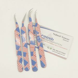 Pince à épiler d'extension de cils en acier inoxydable de haute qualité ensemble de pinces à cils Logo personnalisé drapeau américain papier imprimé pointu - Product Image 3