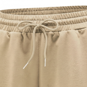 Shorts décontractés d'été pour hommes en coton 100% tricoté, coupe ample, taille mi-haute, couleur unie, séchage rapide, doux, respirant, avec logo frontal et braguette boutonnée - Product Image 3