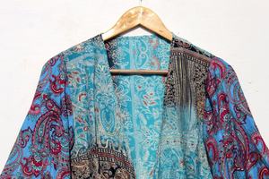 Nueva llegada de seda hecha a mano verano campana manga Crop Top blusa pura seda Patchwork Crop Top seda Wrap Top para mujer - Product Image 5