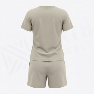 Conjunto de 2 Piezas de Shorts Tejidos para Mujer, Camiseta de Cuello Redondo de Color Sólido y Shorts por Encima de la Rodilla, Diseño Minimalista, Traje de Algodón Transpirable - Product Image 2