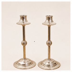 Elegant <b>Silver</b> Aluminum Taper Candle Holders Set of 2 Vintage Metal <b>Candlestick</b> Stands for Wedding Table Centerpieces - Product Image 5