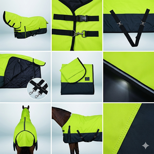 Tapis combiné cheval d'hiver en polyester 1200D durable et imperméable avec remplissage 200G et doublure en nylon reliure fluorescente/noire - Product Image 2