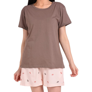 Conjunto de 2 Piezas para Mujer, Shorts y Camiseta de Algodón, Cuello Redondo, Manga Corta, Color Sólido, Corte Holgado, Informal, Ropa Transpirable para Primavera/Verano, Deportiva - Product Image 1