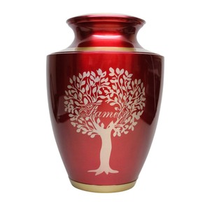 Handcrafted Ruby Red <b>Tree</b> Of Life Cremation Urn For Human Ashes Adult Large Engraved Brass Memorial Funeral Urn Elegant Family - Product Image 1