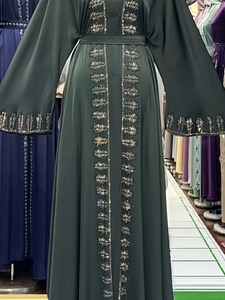 High Quality Modest Dubai Beaded Sequined <b>Long</b> Sleeve Abaya Muslim Traditional Handmade Wedding Women Breathable V Neck - Product Image 3