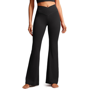 Legging évasé taille haute personnalisé, couleur noire unie, extensible, taille élastique, respirant, écologique, pantalon de yoga - Product Image 1