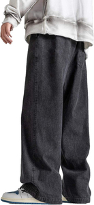 Pantalones vaqueros de hombre de cintura alta, estilo recto, con efecto desgastado, lavado ácido, corte holgado, con pedrería, para verano - Product Image 3