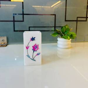 ที่ใส่ปากกาหินอ่อนสีขาวทรงสี่เหลี่ยม งานแฮนด์เมดลายดอกไม้ สำหรับจัดระเบียบโต๊ะทำงานและใช้ในสำนักงาน พร้อมตัวเลือกสกรีนโลโก้ - Product Image 1