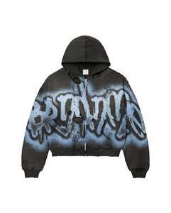 Sweat-shirt à capuche noir pour homme, coupe classique, manches ornées de strass, style streetwear, 100% coton, tissu French Terry 370g, sérigraphie - Product Image 5