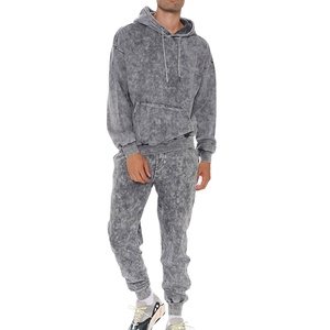 Acid Washed Fleece Winter Plus Size Streetwear Hoodie Embroidery Puff Printed Two Piece Sweatpants Set <b>Men</b> Custom <b>Pullover</b> - Product Image 2