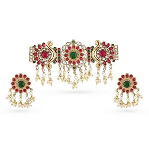 Ensemble de colliers choker pour femmes, style vintage indien, motif floral, cristal traditionnel, imitation perle Kundan, alliage de haute qualité - Product Image 3