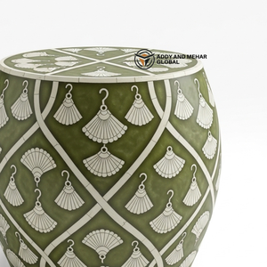 Luxury Green Bone Inlay End Table – Traditional Floral Round Green Bone Inlay Side Table – Handmade Statement Piece - Product Image 3