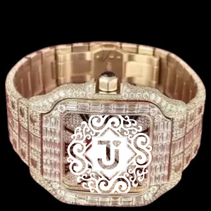 Reloj de Cuarzo con Incrustaciones de Diamantes en Oro Rosa, Esfera Redonda y Baguette con Números Romanos, Reloj de Pulsera de Lujo - Product Image 6