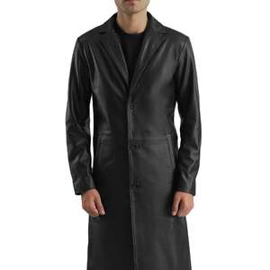 Manteau long pour homme, style streetwear, décontracté, avec poches, en similicuir, parka chaude, trench-coat long au-dessus du genou, tendance - Product Image 4