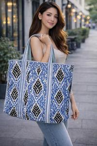 Women's Cotton Quilted Tote Handbag Vintage Block Print Large Washable Canvas Lining <b>Small</b> Shoulder Market/Grocery Bag for Daily - Product Image 2