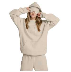 Oversized Printed Fleece Women's Eco-Friendly Hoodie Built-In <b>Eye</b> <b>Mask</b> Front Airplane Mode Travel Design Hidden Pockets Solid - Product Image 3