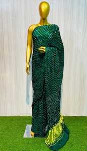 Nuevo lanzamiento: Saree AISHA BANDHEJ de seda pura para mujer, diseño Bandhani pintado a mano, listo para fiestas y bodas, secado rápido, muestra en 7 días. - Product Image 4