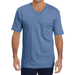 Camiseta de Manga Corta para Hombre, Informal, de Verano, 100% Algodón, Azul Claro, Cuello Redondo, Tejido de Punto, 220 Gramos, Sólida, de Secado Rápido - Product Image 1