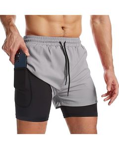 Shorts de bain décontractés pour hommes 100 % coton, couleur unie, avec poches, séchage rapide, taille à cordon de serrage, longueur mi-cuisse, garniture orange turquoise - Product Image 3