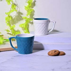 Cozy Blue-White Pearl Fish Scaled <b>Tea</b> <b>Cup</b> Set of 6 Durable BPA Certified Espresso Drinkware with <b>Saucers</b> - Product Image 2