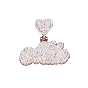 Collier Pendentif Cœur Personnalisé avec Nom, Bijoux Fins Personnalisés, Pendentifs & Breloques, Sertis de Zircons Cubiques, Or et Argent, Style Hip Hop pour Hommes et Femmes - Product Image 3