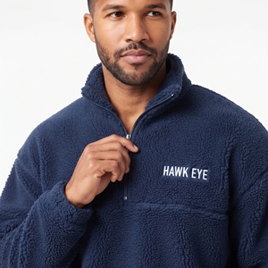 Casual Wear <b>Men</b> Heavyweight <b>Sherpa</b> Fleece Tracksuit Custom Logo Quarter Zip Stand Collar Relaxed Fit Drop Shoulder <b>Hoodie</b> Jogger - Product Image 4