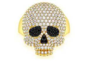 Skull <b>Ring</b> for <b>Men</b> Iced Out Hip Hop Bling 925 Sterling <b>Silver</b> 14K Gold Plated Heavy Statement Fashion Jewelry Bold Rapper Style - Product Image 1