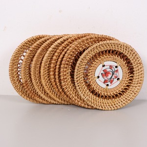 Custom design hand-made <b>coasters</b> natural <b>ceramic</b> rattan <b>coaster</b> set tabletop protection & decor - Product Image 3
