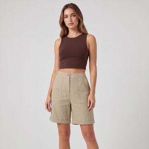 Shorts de Cintura Media para Mujer, Color Sólido, Estilo Casual, Transpirables, Ecológicos, de Secado Rápido, Algodón y Elastano, Cintura Elástica, Corte Regular - Product Image 4