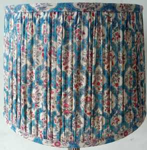 Traditional Fabric Cylinder Lampshade With Blue <b>Pink</b> Floral Pattern Handmade <b>Lamp</b> Accessory - Product Image 1