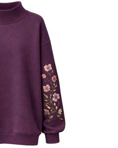 Sudadera de Forro Polar Extra Grande para Mujer, Color Morado Ciruela, Personalizada, con Cuello Alto y Bordado, Informal, de Invierno, de Algodón y Poliéster, Cálida - Product Image 4