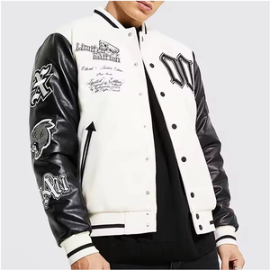 Chaqueta Varsity Oversize para Hombre con Hombros Caídos – Cuerpo de Forro Polar Grueso con Mangas en Contraste, Silueta Urbana Holgada - Product Image 4