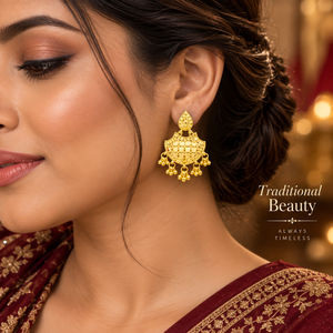 Heritage Crescent Pendant <b>Necklace</b> <b>Set</b> | Gold Plated <b>Indian</b> Jewelry with Matching Earrings | Bridal Wedding Festive Jewelry <b>set</b> - Product Image 2