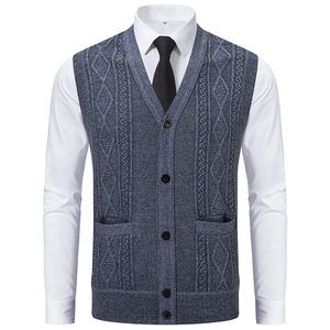 Chaleco de punto clásico sin mangas para hombre, venta al por mayor, OEM, ropa de punto informal de negocios, ODM, uniforme corporativo, chaleco de oficina con botones para hombre - Product Image 2