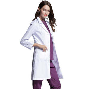 Blouse de laboratoire blanche tissée pour femmes, coton et polyester, uniforme d'hôpital, 3 poches, fermeture à boutons-pression, blouse médicale pour médecin - Product Image 1