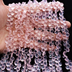 Perles de pierres précieuses en quartz rose naturel facettées en forme de cœur, 7-8 mm, pierre de quartz polie pour la fabrication de bijoux, vente en gros en provenance d'Inde - Product Image 4