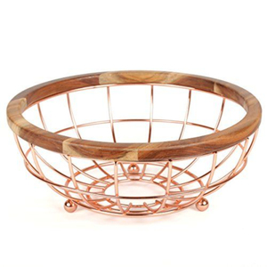 Corbeille à fruits en acier écologique, design moderne, en fil métallique noir avec base en bois massif, pour comptoir décoratif, vente en gros - Product Image 5