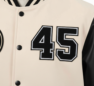 Chaqueta universitaria de alta calidad al por mayor para hombre, con mangas de piel de oveja, parches con logo personalizado, chaquetas de béisbol para unisex. - Product Image 4