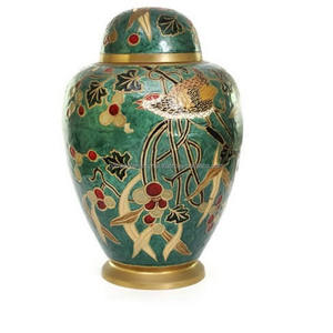 Urnas de cremación de latón de cúpula superior de alta calidad con diseño de flores Urnas funerarias de metal con acabado verde claro para cenizas humanas - Product Image 6