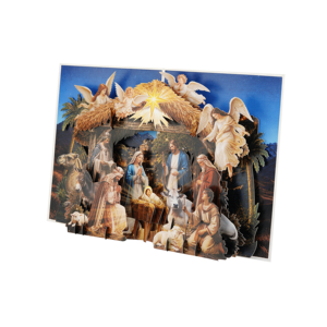 Tarjeta de felicitación navideña 3D OEM con diseño de la Natividad, escena religiosa con ángeles y estrella, marca personalizada. - Product Image 1