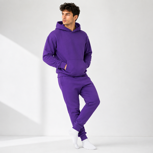 <b>Purple</b> Hooded Sweatshirt Regular Fit French Terry Casual Pullover Solid Color Autumn Wear featuring cozy <b>fabric</b> comfortable - Product Image 4