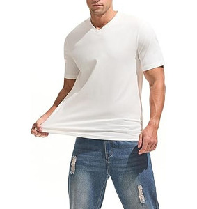 Camisetas de hombre al por mayor, blancas, con cuello en V, 100% algodón, clásicas, cómodas, de alta calidad, de manga corta. - Product Image 5