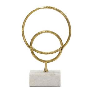 Sculpture géométrique en aluminium et laiton faite à la main sur socle en marbre, décoration minimaliste pour salon, œuvre d'art artisanale - Product Image 2
