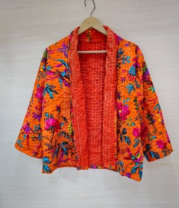 Cotton Kantha Quilted Boho <b>Jacket</b> <b>Patchwork</b> Handmade Upcycled Bohemian Reversible Breathable Eco-Friendly Outerwear Hippie - Product Image 4
